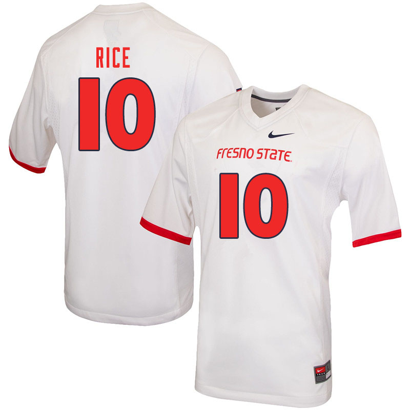 Men #10 Justin Rice Fresno State Bulldogs College Football Jerseys Sale-White